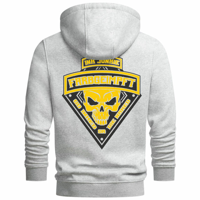 Hoodie-Ink-Junkie-Grau-Schwarz-Gelb