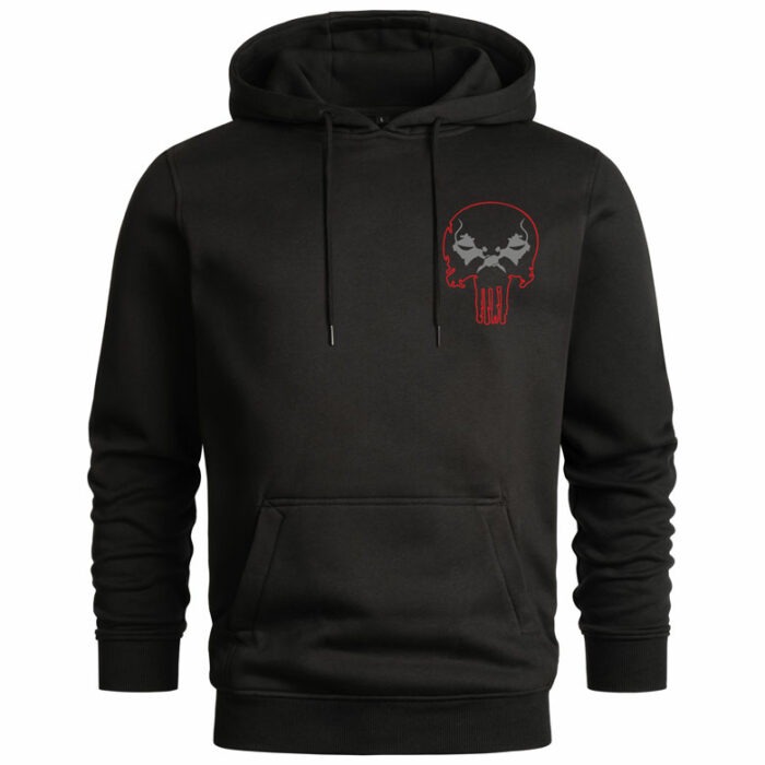 Hoodie-Punisher-vorn-schwarz-grau-rot