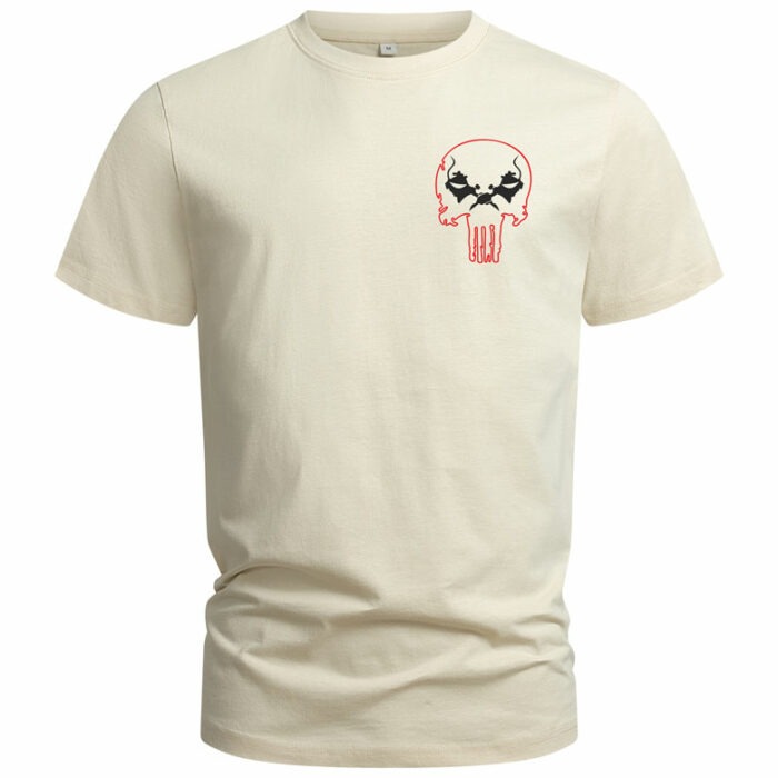 T-Shirt-Punisher-vorn-beige-schwarz-rot